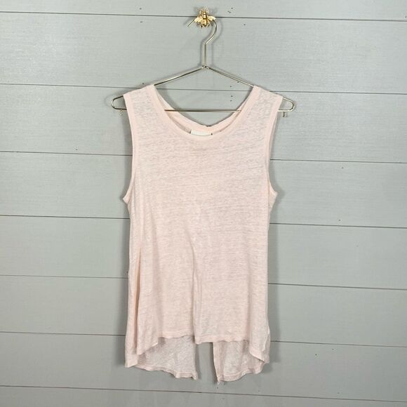 Cynthia Rowley light baby pink 100% linen sleeveless teeshirt with back bow - Picture 1 of 6